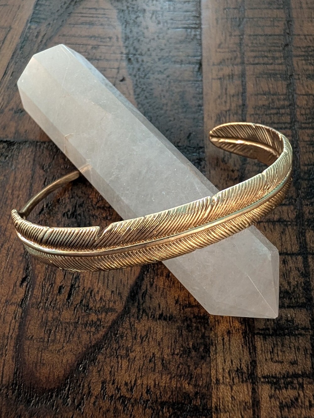 Anthropologie Gold Tone Feather Cuff Bracelet